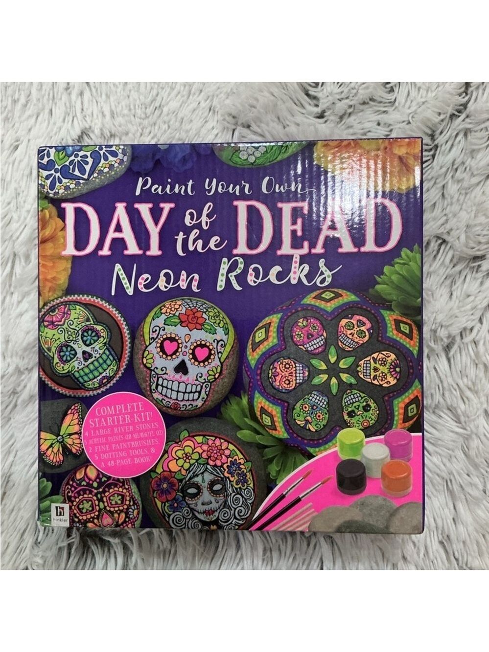 Paint Your Own Day of the Dead Neon Rocks Kit by Hinkler – Art Craft Set (New)